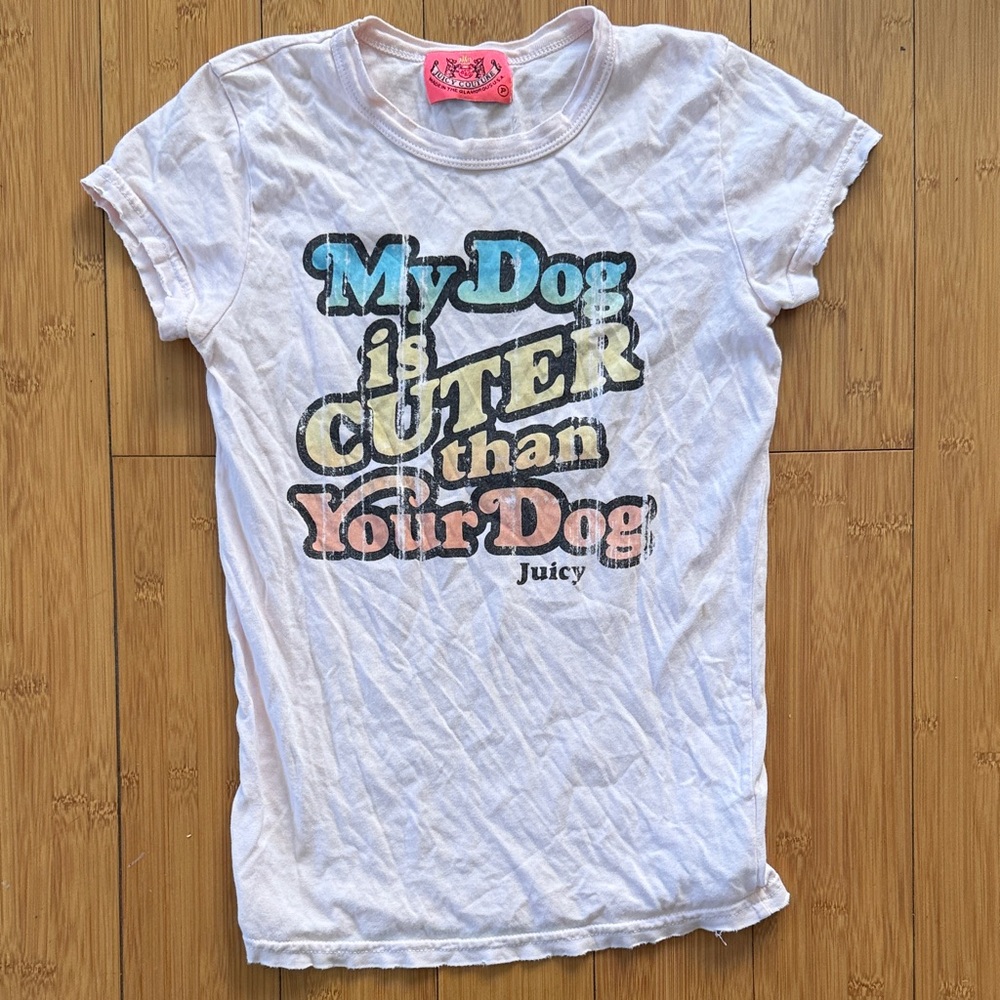 Super rare vintage Juicy Couture pink Dog cuter than your dog Tee P XS